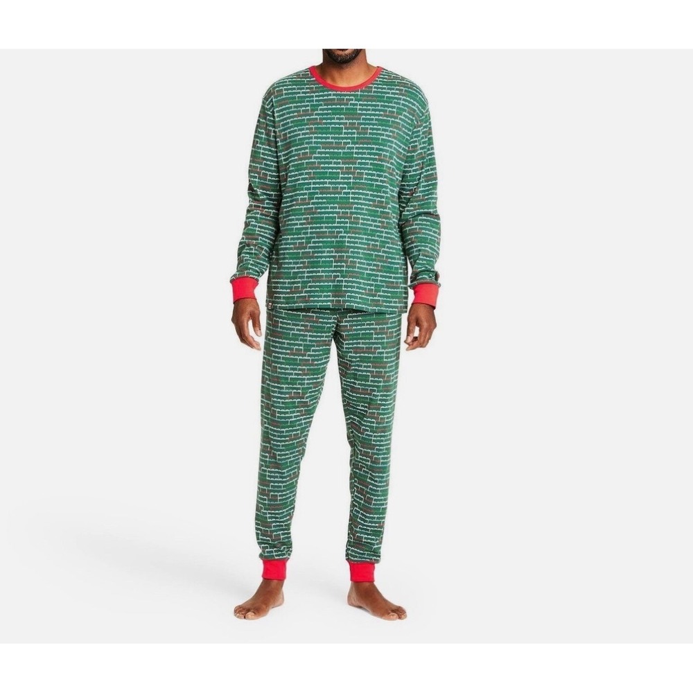 LEGO Pajama Set Mens Medium Green Holiday Brick‎ Print Long Sleeve Sleepwear